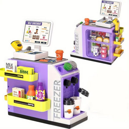 Supermercado grande con sonido , incluye caja registradora ,congeladora ,máquina de café y 46 accesorios