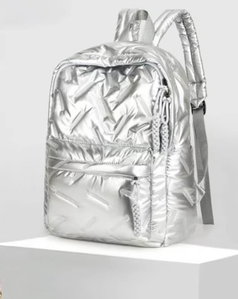 Mochila plateada elegante de buena capacidad
